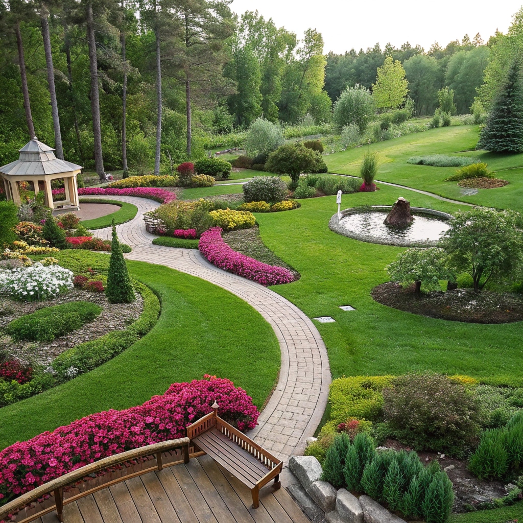 Jardín residencial con composición natural